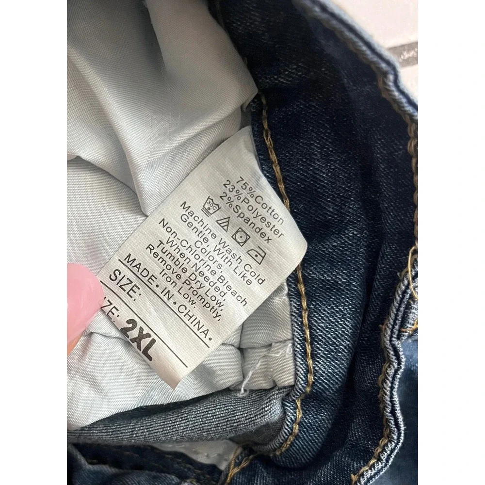 Distressed Raw Hem Stretch Denim Shorts Size 2XL